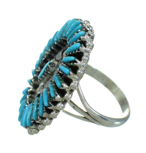 Southwest Silver Turquoise Needlepoint Ring Size 7-1/4 QX84365